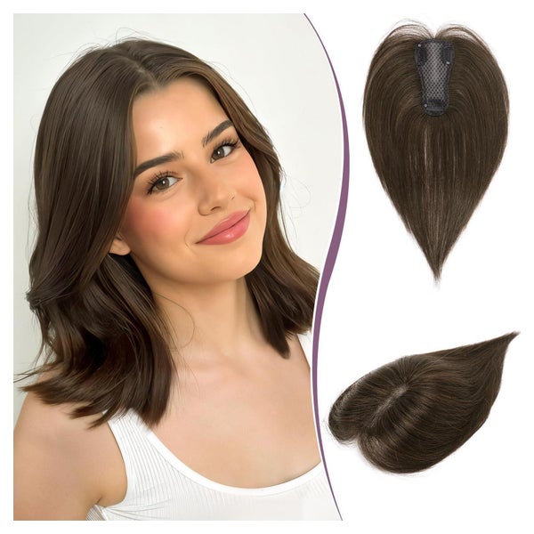 Haar Topper Echthaar Damen Braun Clip Haarteil ohne FH0612 2 1 St