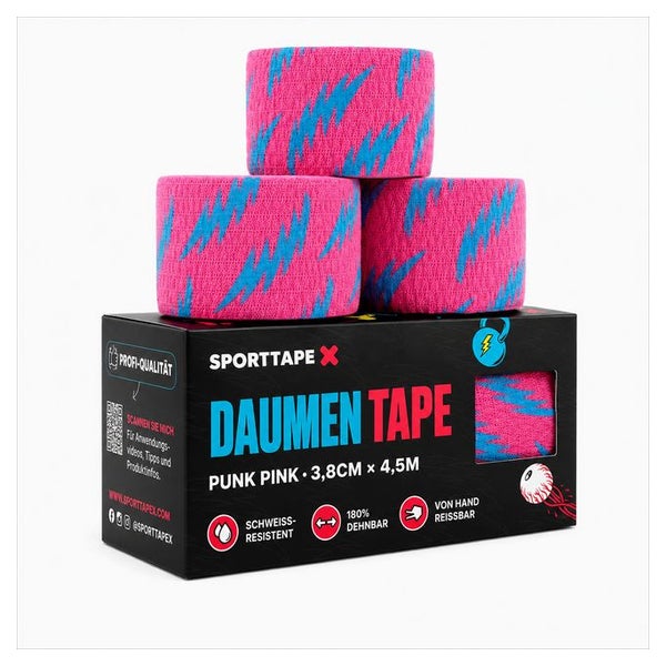 SPORTTAPEHook Grip Daumentape – 3 Rollen - 3,8 cm x 4,8 Rosa 3 St