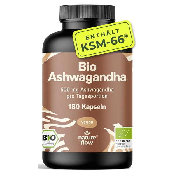 Bio Ashwagandha KSM-66 - 180 Kapseln - Nature Flow 180 St