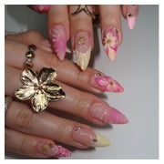 Fingernägel Kurz Mandel Rosa French 3D Perle AKD21 1 St