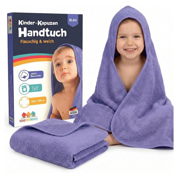 HomeKidsworld Kapuzenhandtuch Kind & Baby 100x100 cm Blau 1 St