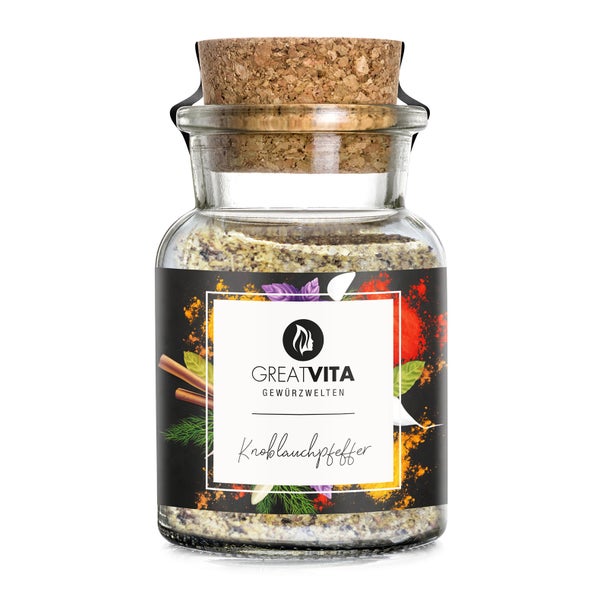 GreatVita Knoblauchpfeffer Gewürz zum Kochen und verfeinern im Glas 90 g