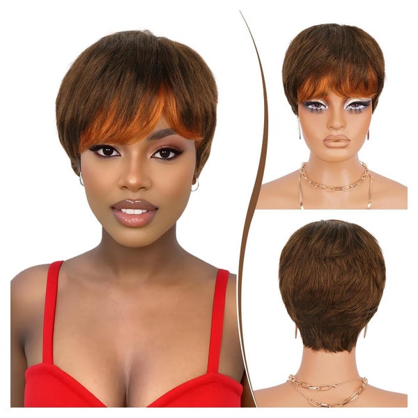 Echthaarperücke Pixie Cut geschichtet schwarze Frauen 244 4 1 St