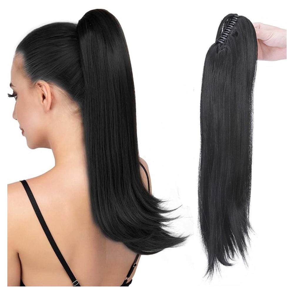 Pferdeschwanz Extension 55 cm Clip Kralle Lockig Dunkles Sch 1 St