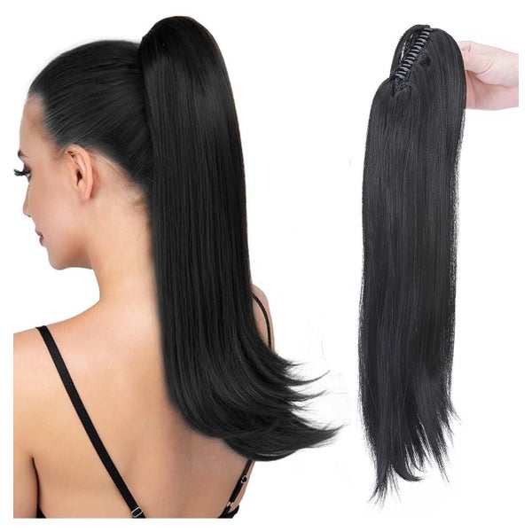 Pferdeschwanz Extension 55 cm Clip Kralle Lockig Dunkles Sch 1 St