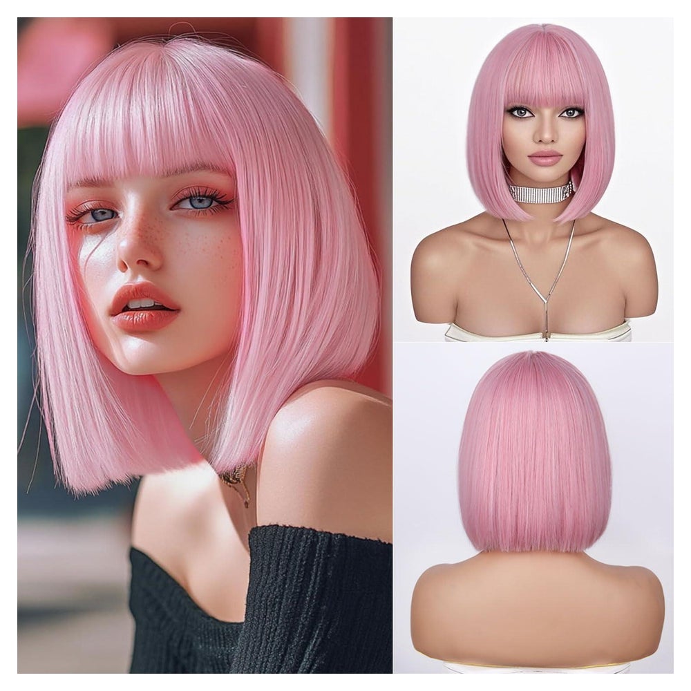 Perücken Bob Pony Kurz Blond Damen Synthetisch Pink 1 St