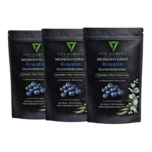 Vita Elements Kreatin Monohydrat Gummibärchen 3er Set 60 St