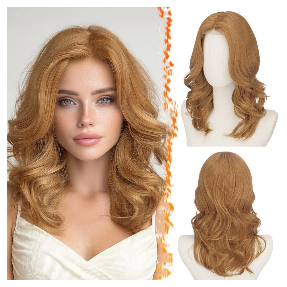 Perücke Kurz Gewellt Rot Schulterlang Synthetik Ingwer Blond 1 St