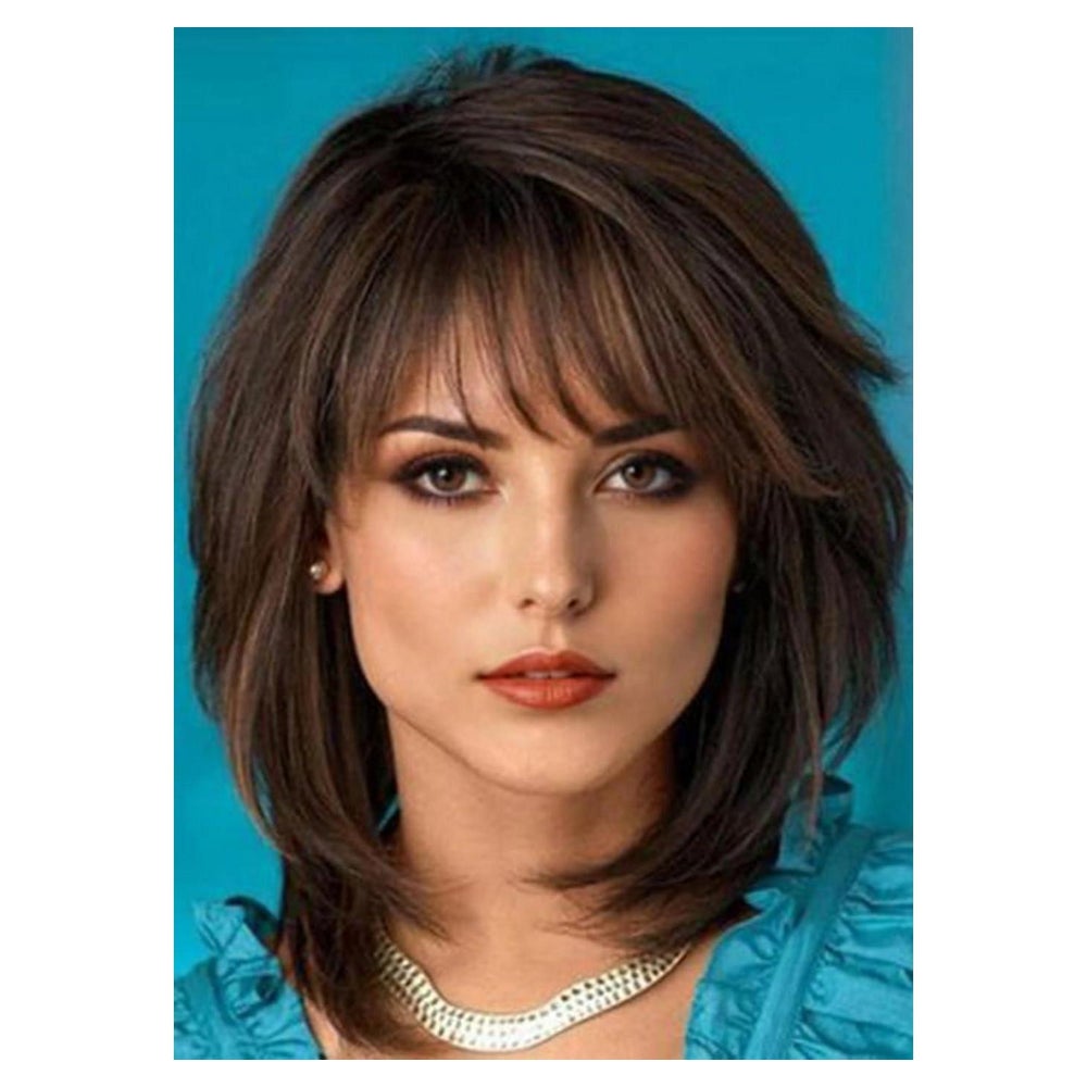Perücke Kurz Wellig Braun Frauen Bangs Synthetisch Braun2 1 St