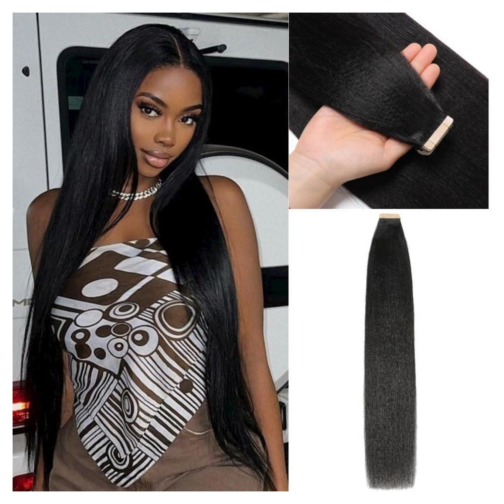 Tape Extensions Echthaar Schwarz Yaki 1B#-YK 26zoll-66cm(20e 1 St