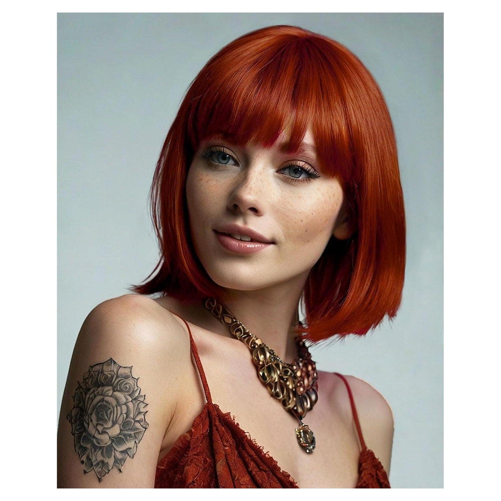 Perücken Damen kurzer Bob Pony synthetisch auburn rot Ingwer 1 St