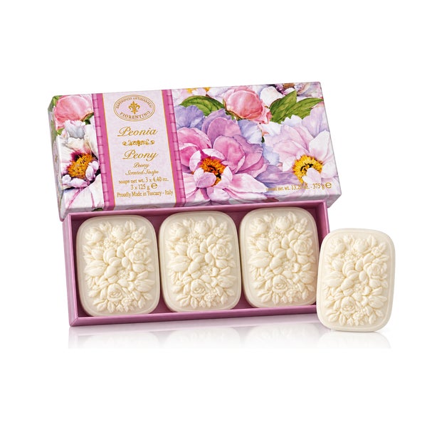 Saponificio Artigianale Fiorentino Peonia Geschenkset – Pfingstrosen-Seifen aus der Toskana 375 g