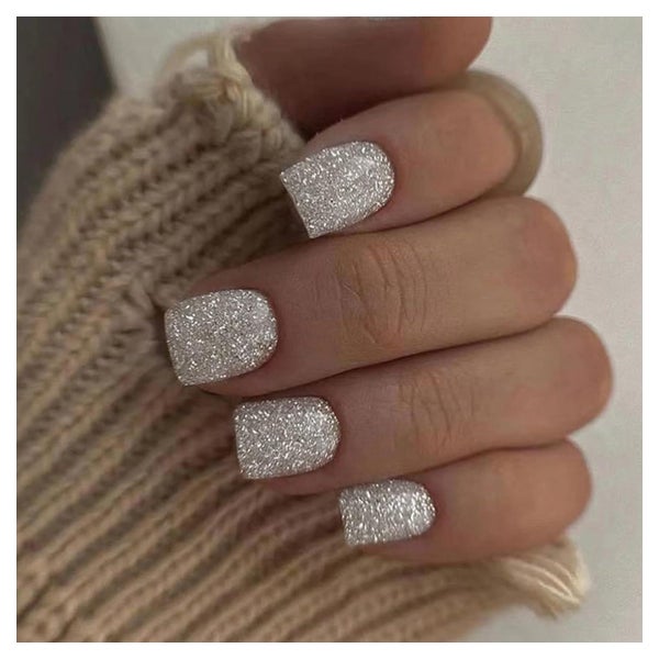 Press on Nails Kurz Eckig French Silber Glänzend 24 Stück - 1 St