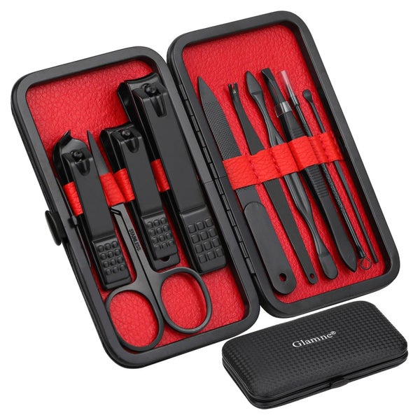 Professionelles Maniküre-Set Schwarz 10 in 1 Edelstahl-Leder 1 St