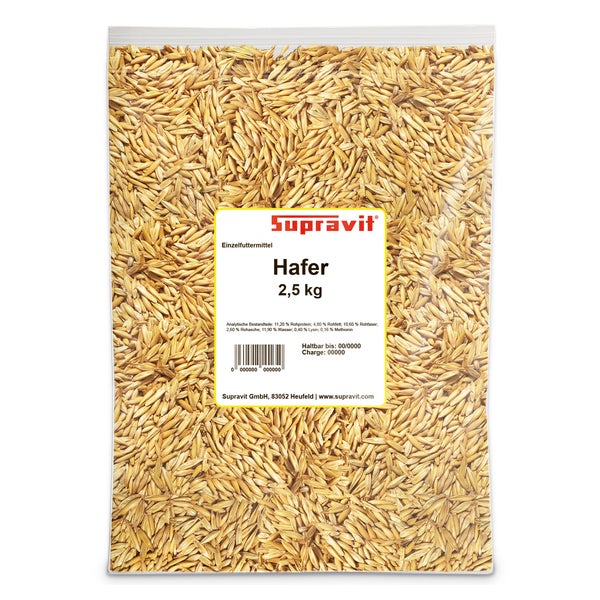 Supravit Hafer ganz - Frischer gelber Futterhafer natürlich & ungeschält für Pferd und Pony 2.5 kg