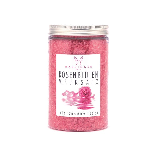 Haslinger Rosenblüten Meersalz – Cremiges Pflegebad mit verführerischem Rosenduft 450 g