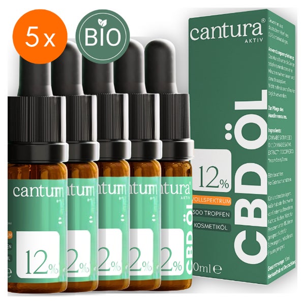 5er Pack 12% CBD-Öl Cantura® Aktiv: 300 Tropfen Cannabis 5x10 ml