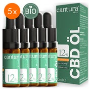 Produktabbildung: 5er Pack 12% CBD-Öl Cantura® Aktiv: 300 Tropfen Cannabis 5x10 ml
