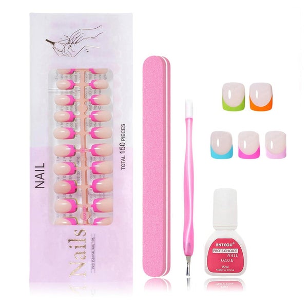 Falsche Nägel Press On French Tip 150 Kurz Farbig (5 Color) 1 St