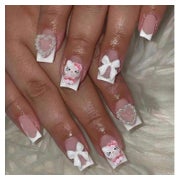 Kunstnägel Kurz Square French Rosa 3D Kitty Nagelkleber AQ6 1 St