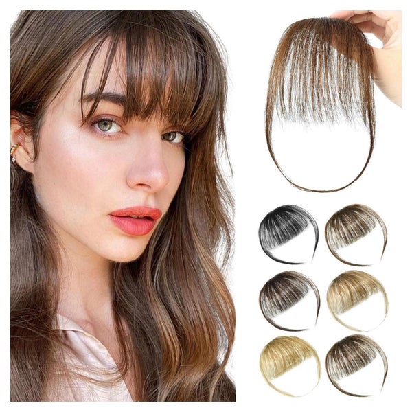 PARXITN Clip in Bangs Echthaar Pony Haarteil für Frauen - Kakaobraun