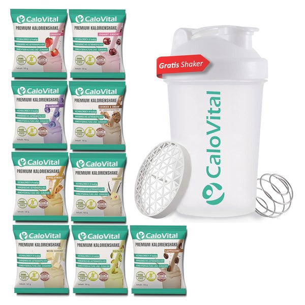 CaloVital Probierpaket Frucht & Dessert 9er + Shaker 450 g
