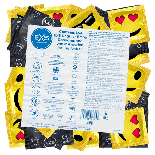 «Emoji» 144 transparente Kondome mit lustigen Emoji-Motiven (144 Kondome) 144 St