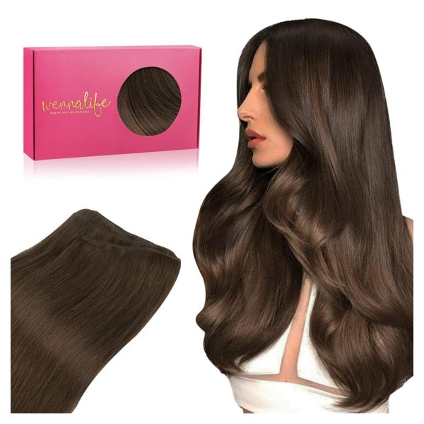 WENNALIFE Echthaar Tressen Extensions 40cm 80g Balayage Schokoladenbraun