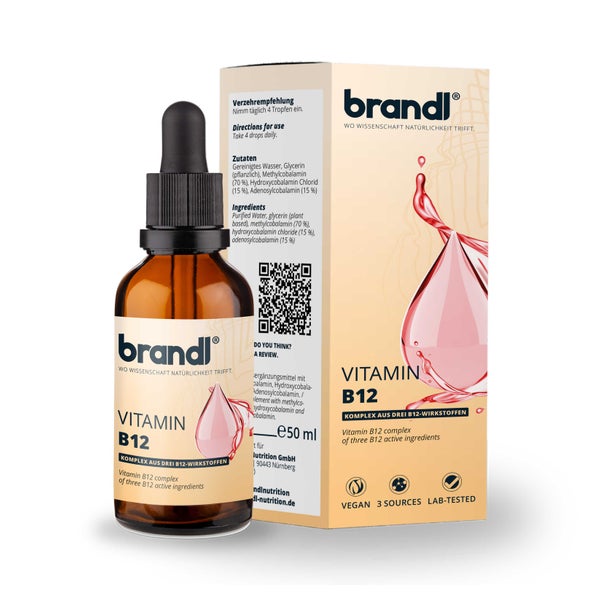 brandl® B12 Vitamin hochdosiert mit 3 Aktivformen | Vitamin B12 Tropfen | B 12 Vegan 100 ml