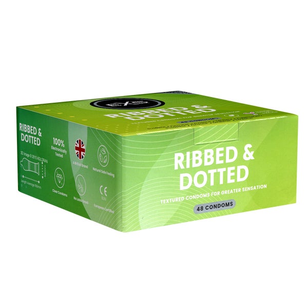 «Ribbed & Dotted» Kondome - 48er Pack, gerippt und genoppt (48 Kondome) 48 St