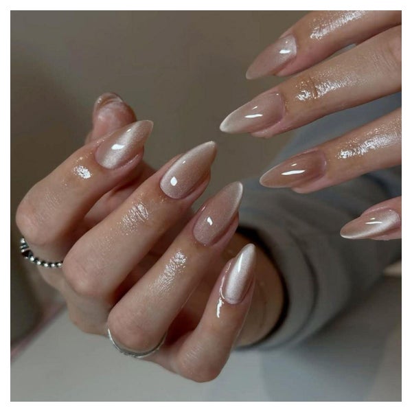 PressOn Nägel 30 Stück Glitzer nude kurz Mandel Acryl Schwar 1 St