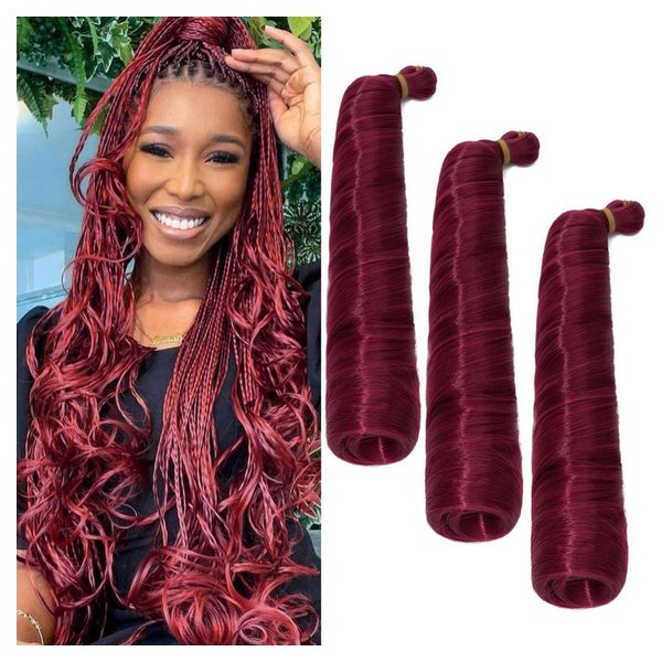 Flechthaar French Curl 60cm Crochet 360g 3 Pack Weinrot 1 St