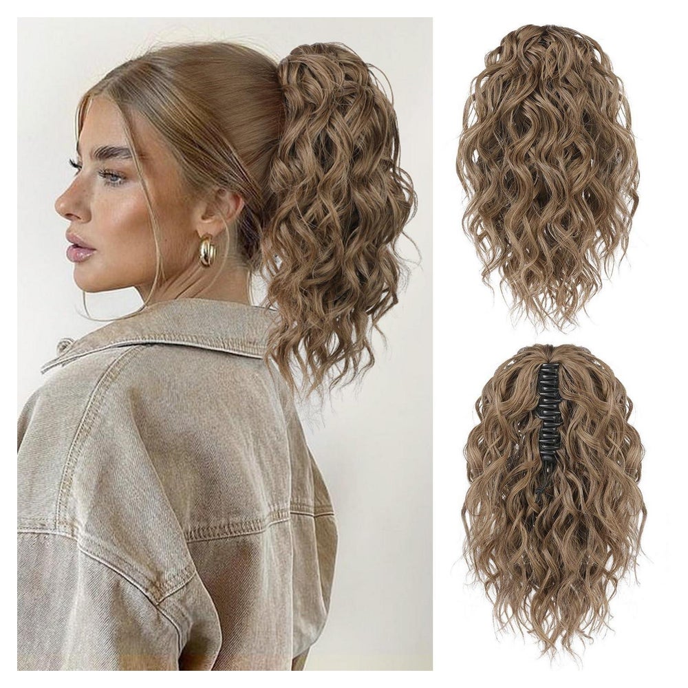 Pferdeschwanz Haarverlängerung Kinnclip gewellt 31 CM Dunkel 1 St