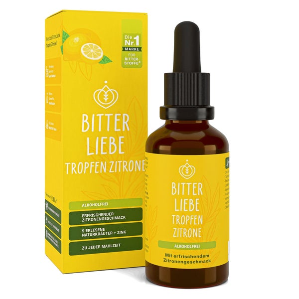BitterLiebe - Tropfen Zitrone Alkoholfrei 100ml - Bitterstoffe Tropfen mit Zink und Zitronengeschmack - vegan & alkoholfrei - in Deutschland hergestellt 1 x 100 ml