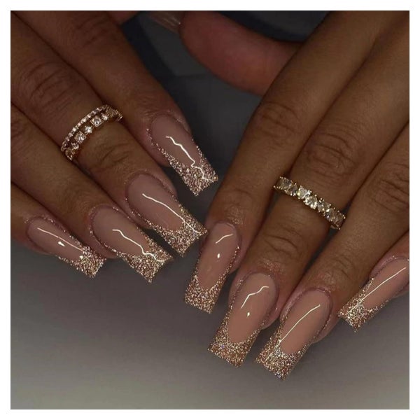 Kunstnägel 24 Nude Sarg Ballerina French Gold glitter&amp;go 1 St