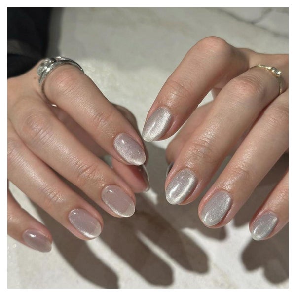 Press On Nails Gel Kurz Mandel Cat Eye Chrome Mirror 30 Stk 1 St