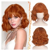 Perücke kurz gewellt Pony lockig French Bob Kupfer 30cm 1 St