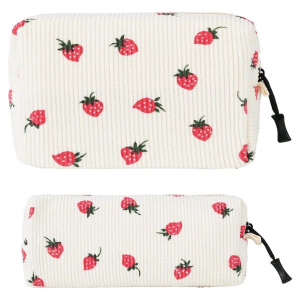 Kulturbeutel Damen Kosmetiktasche Kordsamt 2er Erdbeer-beige 1 St
