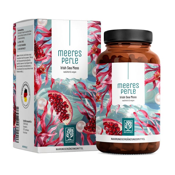 Irish Sea Moss Superfood mit Amla für Vitamin C, Ingwer, Granatapfel, Zistrose & Grüntee - MEERESPERLE - 120 vegane Kapseln für 4 Monate - NATURTREU® 95 g