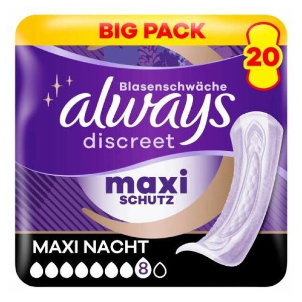Always Discreet Inkontinenz-Einlagen Maxi Nacht Für Frauen, Saugstärke 8, 20 Stück 20 St