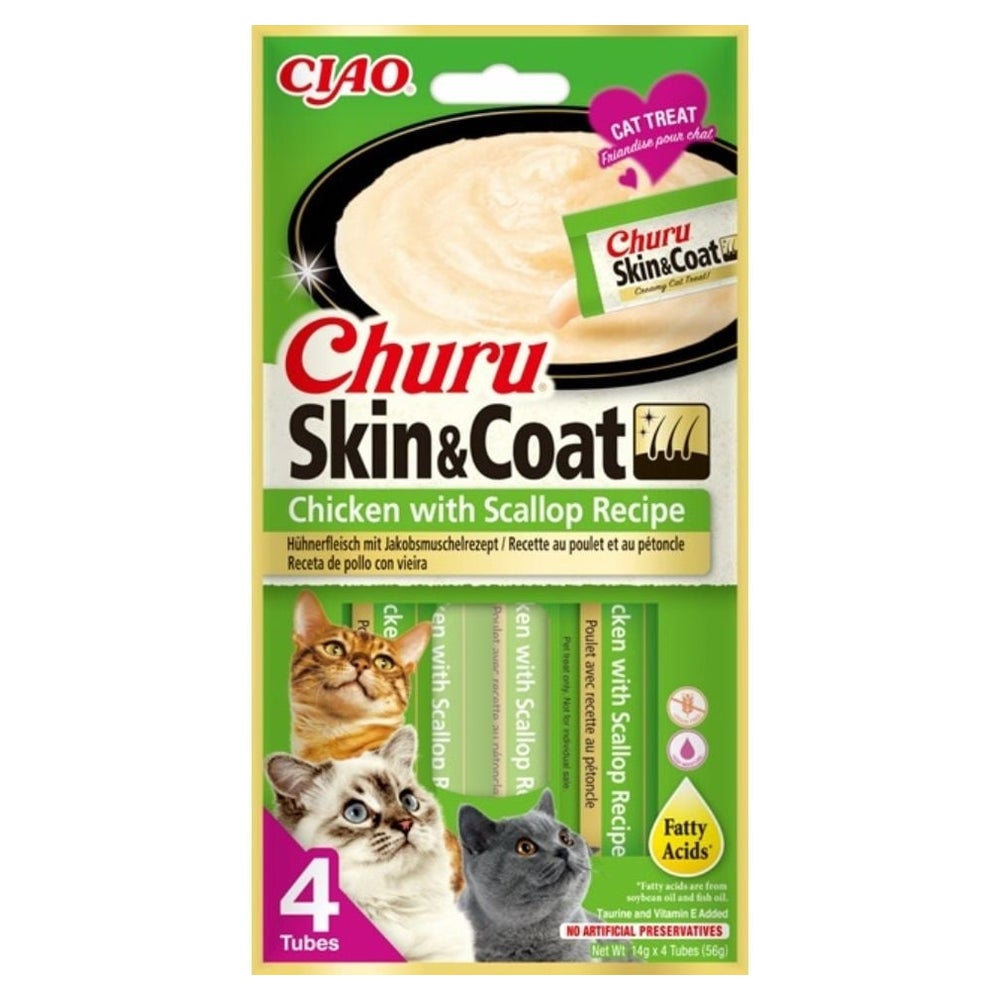 INABA Churu Skin&Coat 4x14g mit Huhn und Jakobsmuschel für Katzen 0,056 kg