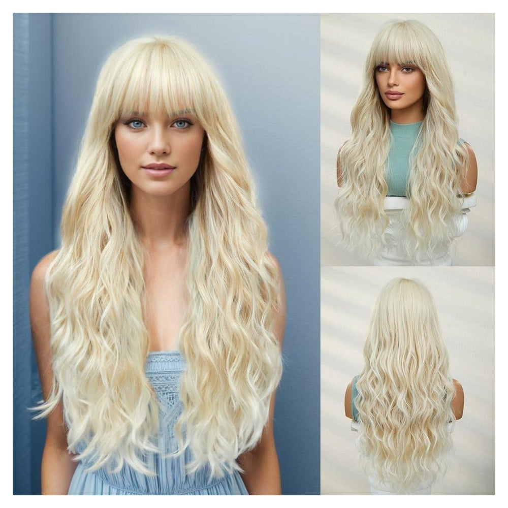 OUFEI Lange Platinblonde Pony Perücke Natürliche gewellt Par 1 St