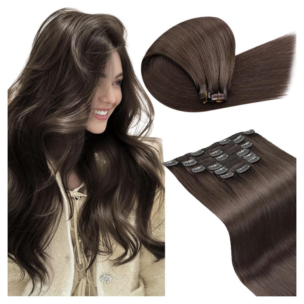 Clip In Extensions Echthaar Braun 55cm Glatt 55cm-7PCS-150G 1 St