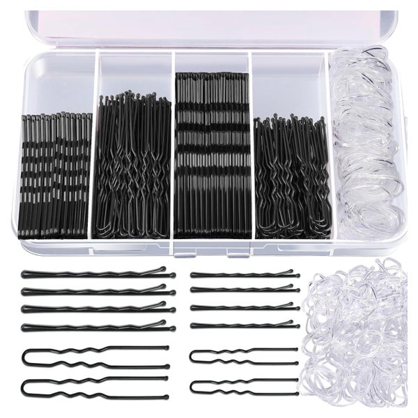 300 Stück Schwarze Haarnadeln Haargummis Bobby Pins Set 1 St