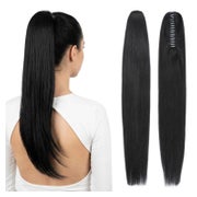 Pferdeschwanz Echthaar Klammer Zopf 115g 45cm #1 Jet Schwarz 1 St