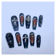 Press On Nails Ballerina Dunkelblau 3D Strass Chrome Y2K 110 1 St
