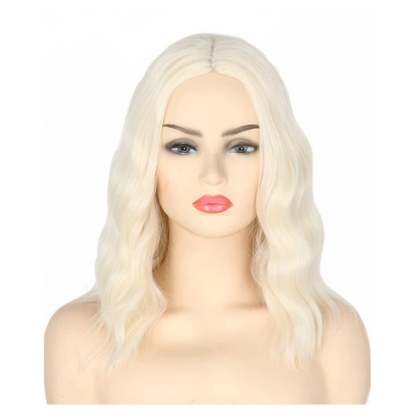 Topcosplay Damen Perücke Lang Gewellt Halb Schwarz Halb Grau Platinblond