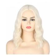 Topcosplay Damen Perücke Lang Gewellt Halb Schwarz Halb Grau Platinblond