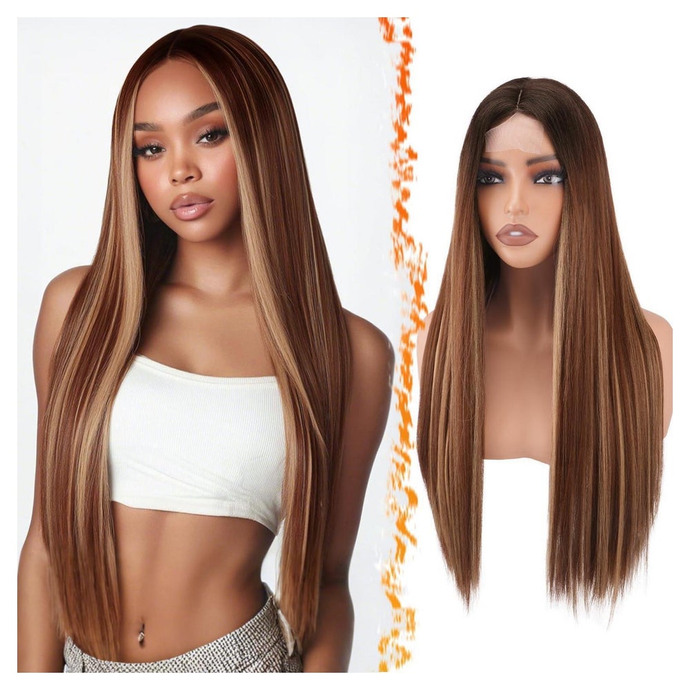 Perücke Damen Spitzenfront Ombre Auburn mit Blond Highlights 1 St