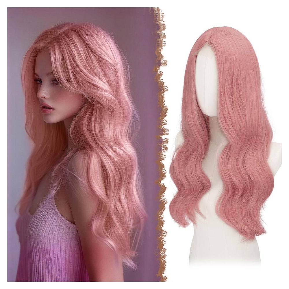 Perücke Spitzenfront Damen Synthetik Wellig Rosa-L 60 cm wit 1 St